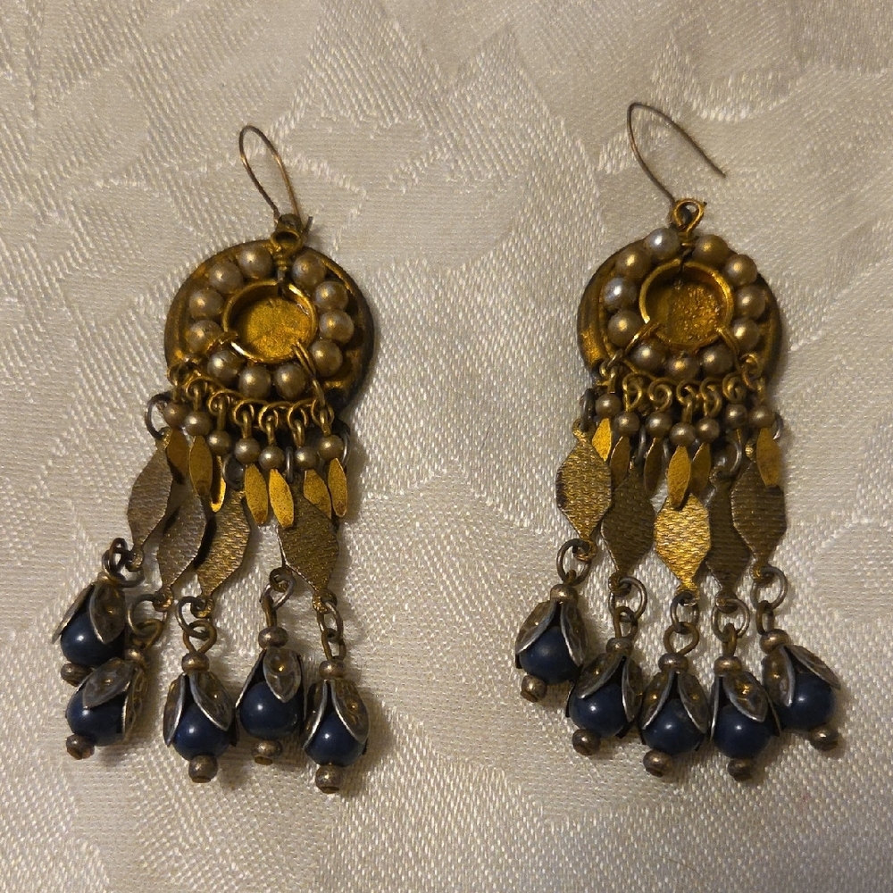 Elegant Gold and Blue Dangle Earrings